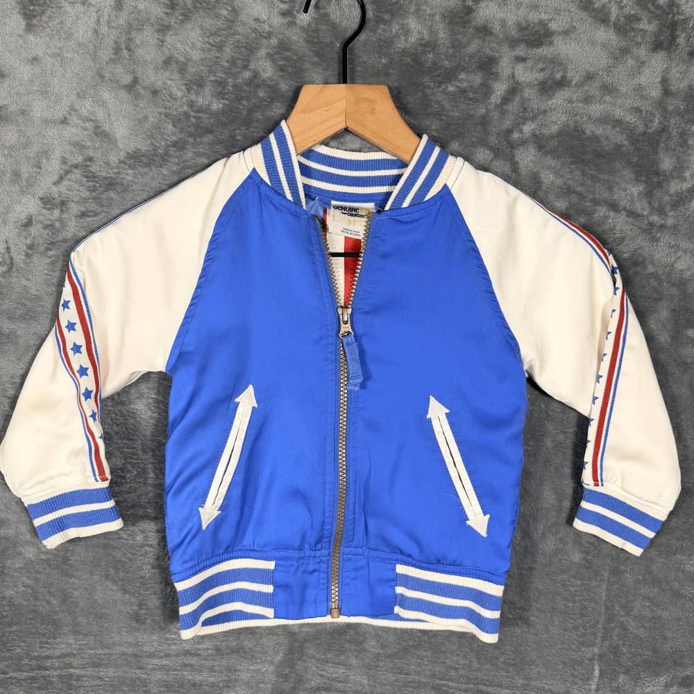 Genuine Kids Oshkosh‎ Toddler Bomber Jacket 3T Blue White Full Zip Patriotic